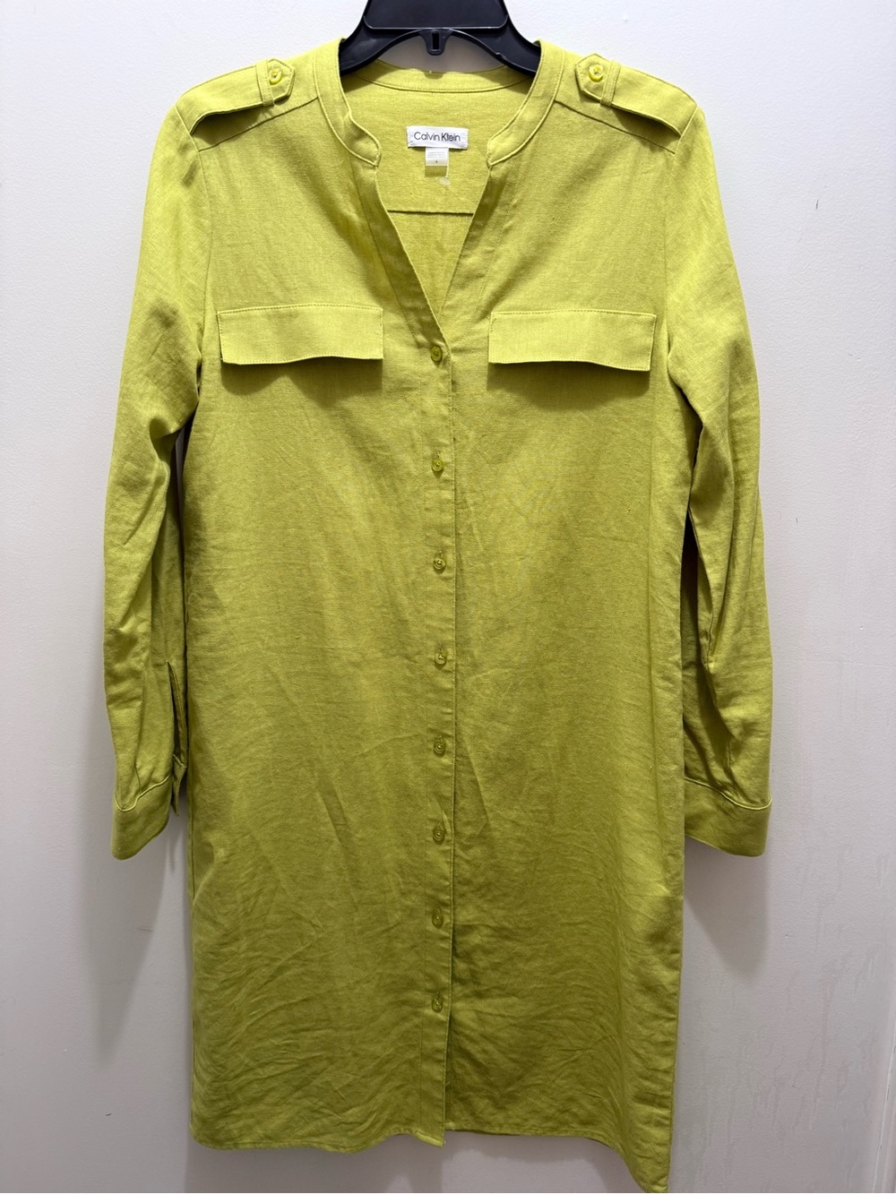 Calvin Klein Lime Green Button-Front Shirt Dress